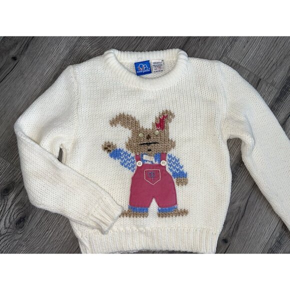 Vintage Ocean Pacific Kids Unisex Size 4 Knit Sweater Bunny Rabbit Easter - Picture 1 of 8
